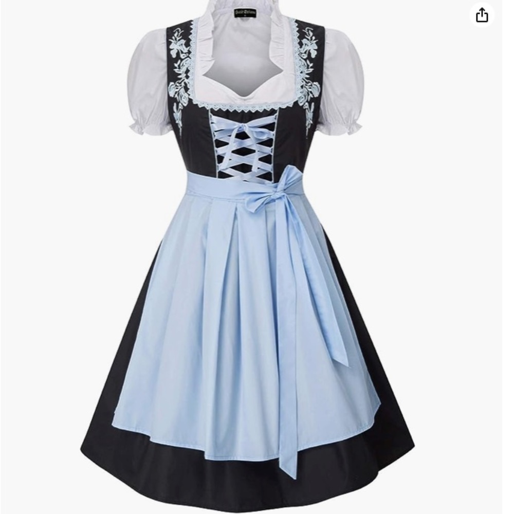 Clearlove Women German Dirndl Dress for Oktoberfest black with blue 2XL